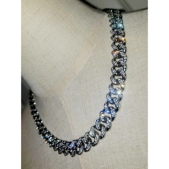 Silver Sparkle Hip Hop Cuban Chain Necklace 17" Brand New - Picture 1 of 4